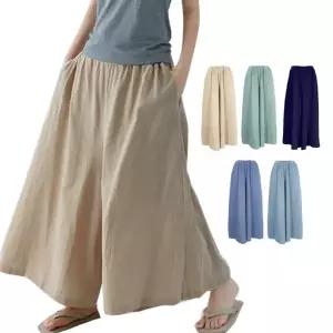 여성 밴딩 린넨 와이드 팬츠 편안한 엄마 치마 바지