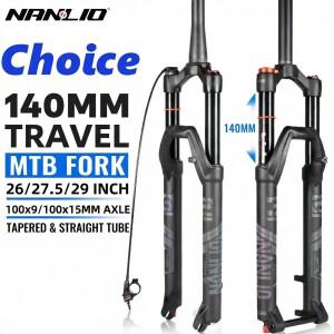NANLIO X7 MTB 에어 서스펜션 포크 26 27.5 29인치 140mm 트래블 리바운드 조절 스트레이트/테이퍼드 튜브