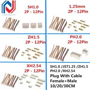 케이블 포함 암 및 수 커넥터 SH1.0 JST1.25 ZH1.5 PH2.0 XH2.54 10 세트 cm 20 2 P 3 4 5 6 7 8 9