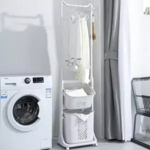 통 건조대2단 이동식 빨래바구니 세탁물 건조행거 빨래통