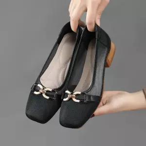 알마센 여성 웨지힐 샌들 슈즈 봄여름 망사 통기성 통굽 단화 펌프스 속굽 펀칭 ADOR5