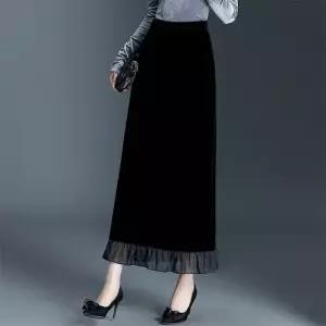 마르소 치마 롱 오피스룩 가을 여성H라인 벨벳 일자 UNO3