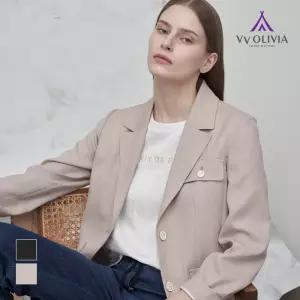 [비비올리비아] 배색 스티치 싱글 자켓_VVCFU5M3191
