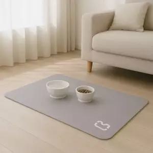 강아지식기매트 반려동물 물그릇 규조토 흡수패드 그레이 부엉이 디자인