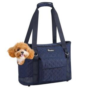포켓이 있는 소형견을 위한 Pawaboo 개 지갑 캐리어, 경량견 및 강아지 토트백 고양이 토끼를 캐리어 소프트사이드, 11파운드 미만의 쇼핑 여행용 네이비 블루