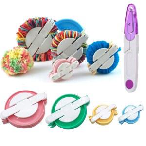 와이온 폼 메이커 아트 DIY 4 사이즈 플러프 볼 보블 직조 바늘 공예 뜨개질 양모 도구 키트(실 커터 가위 포함)