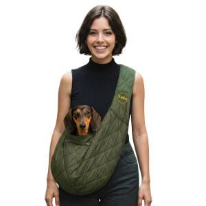 SUSU PET Co. 소형 반려견 캐리어 슬링 u2013 올리브 그린 핸드 u2011Free 2 u2011in 장난감 강아지용 & 핸드헬드 3-8파운드, 낙하산 u2011Grade 립 u2011Stop 나일론, 4 u2033 패딩 스트랩, 안전 테더 및 두 개의