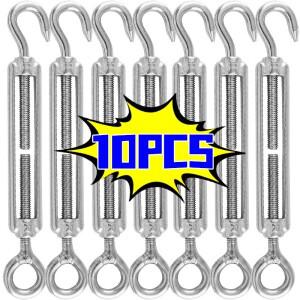 10/1Pcs 스테인레스 스틸 후크 아이 턴 버클 조정 가능 와이어 로프 텐셔너 빨랫줄 타이터 해양 하드웨어 M