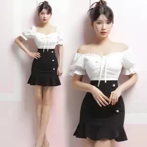 No. 170 화이트 블랙 프릴 원피스