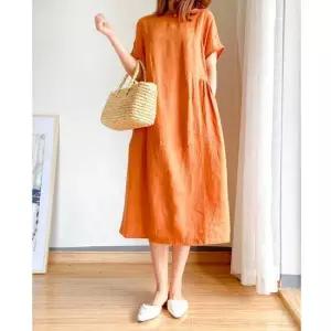 스타일하우스)스커트 치마 면 반팔 롱원피스
