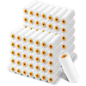 [미국배송] 100팩 4인치 폼 페인트 롤러 고밀도 롤러 커버 미니 페인팅 평평한 표면 캐비닛 문 벽 테이블 흰색을 위한 에저 도구 리필