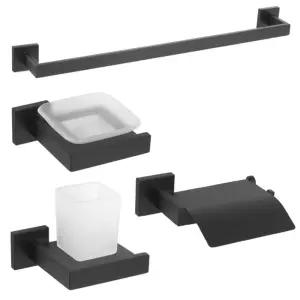 (GL)모던 70 블랙 욕실악세사리 4종 세트화장실행거 컵걸이 휴지 비누 거치대 수건 액세서리