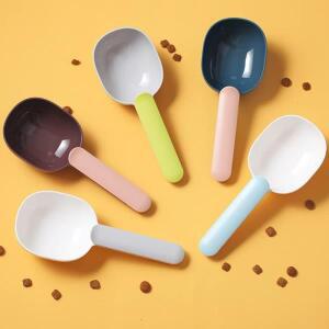 강아지 고양이 사료 급식 스푼 삽 밀봉 백 클립 다기능 계량컵 애완용품 곡선 디자인 세척 용이