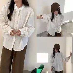 여성용 슬림 긴팔 차이나 스트라이프 셔츠 싱글 블레이저 넥 DUCHI1