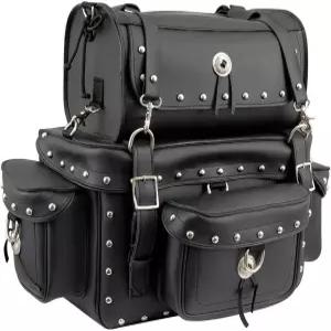 밀워키 가죽 MP8100S 대형 블랙 PVC 2피스 스터드 모터사이클 투어 팩 시시 바 백 원 사이즈