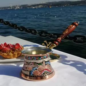 터키 커피 메이커 구리색 드립 포트 정교한 조각 디자인 홈 카페 필수