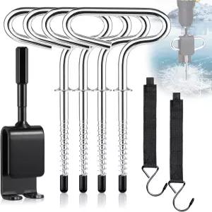 Ecmln 7PCS 얼음 앵커 도구 키트 드릴 어댑터 낚시 쉼터 말뚝 못 코트 후크 세트