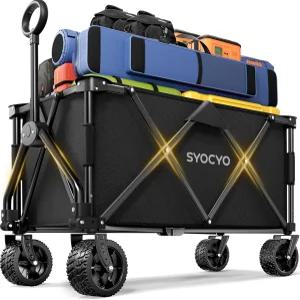 왜건 카트 접이식 420LBS 무게 용량 캠핑 정원 스포츠 식료품을 위한 컵 홀더가 있는 헤비 듀티 비치