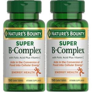 C와 엽산 면역 및 에너지 지원을 갖춘 네이처스 바운티 슈퍼 B 콤플렉스 150정 2팩
