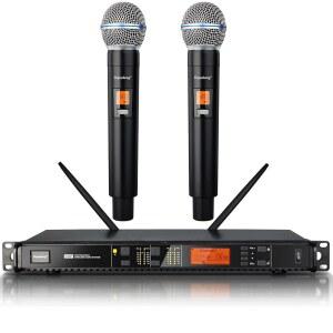 [미국배송] 2채널 무선 핸드헬드 마이크로포노 이날람브리코 200피트 UHF 레인지 노래방 노래 파티 교회 결혼식 PA 스피커를 위한 안정적인 신호 전송 마이크를 갖춘 디푸셩 마이크 시스템