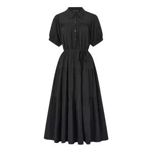 [미니멈][미니멈 에브리데이]반 버튼 카라넥 셔링 플레어 롱 원피스 (EC2OW009D)