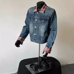 데님 빈티지 남자청자켓 청자켓 체크 칼라 코트 봄가을 군더더기 숏 점퍼 ible3