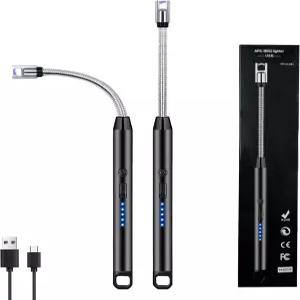 2 PCS 캔들 라이터 360° 유연한 목 및 LED 전원 디스플레이를 갖춘 전기 아크 방풍 불꽃 없음 바비큐용