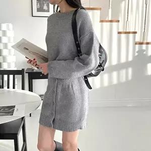 미니 버튼 스커트 투피스 니트 세트 일체형 깔끔한