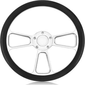 QYMOPAY 5홀 5볼트 스티어링 휠 경적 버튼이 있는 14인치 가죽 레이싱 자동차 인테리어 액세서리 튜닝 교체