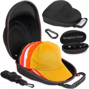 Yewltvep 하드 야구 모자 케이스 + 선글라스 보관 캐리어 여행 6개용 정리함 조절 가능한 어깨끈으로 보호