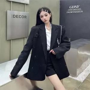 마킷5 검정 캐주얼 여성자켓 안개꽃 미니멀 정장 코트 JEN1