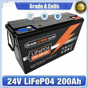 DHL 200Ah LiFePO4 24V 리튬 배터리 BMS 지원 8000+ 사이클 수명 태양광 보트용