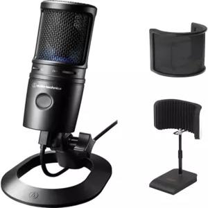 AudioTechnica 단일지향성 콘덴서 USB 마이크 AT2020USBX 데스크탑 리플렉션 필터 스탠드 및 팝 스크린
