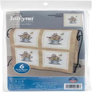 스프링 워터링 캔 퀼트 블록 스탬프 크로스 스티치