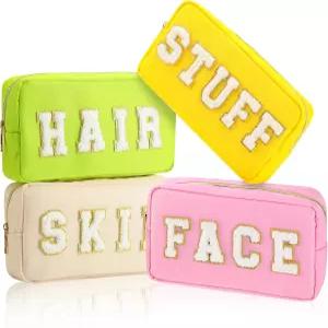 여성 여행용 지퍼가 달린 쿠노 4종 프레피 메이크업 가방 샤닐 편지 봉투 나일론 화장품 파우치 케이스