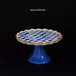 코발드 케익 블루 체크 케이크스탠드 받침대