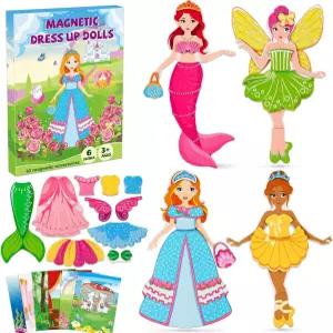 소녀들을 위한 DINSUMRUG 마그네틱 드레스업 인형 공주 인어 요정 발레리나 자석 키트 자동차 로드 트립