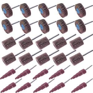 30 PCS 80 그릿 연마 플랩 휠 샌더 1/8인치 생크 직경 원뿔 모양 사포 샌딩 연삭 헤드 회전 공구 및