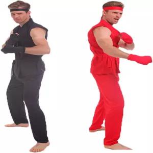 남성 가라테 파이터 의상 무술가 민소매 태권도복 쿵푸 수트 할로윈 팬시 드레스 블랙