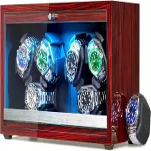 ANWBOROAD 자동 시계 와인더 유리 뚜껑이 있는 시계용 6개의 어댑터가 4가지 모드 박스 매우 조용한