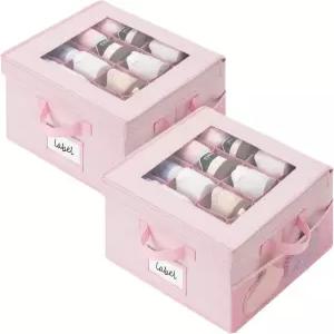 할머니 옷장용 신발 정리함 최대 8켤레 사이드 메시 포켓과 플립탑 뚜껑이 있는 2팩 큐비 수납 용기 핑크색