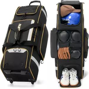 바퀴가 달린 판월리 롤링 야구백 4 배트용 대형 소프트볼 캐처 기어백 별도의 신발 칸 3면 안전 반사