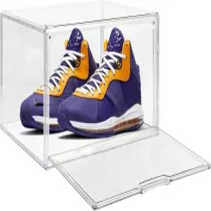 Seaniss 1팩 클리어 아크릴 스니커즈 신발 진열 케이스 보관함 쌓기 뚜껑 있는 진열용 상자 키 큰 부츠를