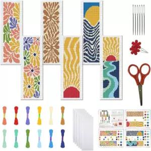 프리블로스 6종 세트 크로스 스티치 북마크 키트 보헤미안 스타일 스탬프 자수 명확한 지침이 포함되어