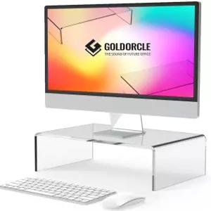 노트북 PC 프린터 컴퓨터 라이저 아크릴 트레이용 골드오클 모니터 스탠드 클리어