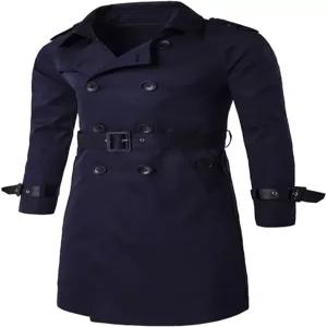 AOWOFS 남성 더블 가슴 트렌치코트 스타일리시한 슬림 핏 미드 롱 벨트 윈드브레이커