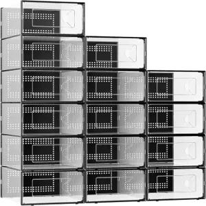 포크 X대형 신발 보관함 옷장용 투명 플라스틱 스태커블 정리함 15팩 운동화용 인터록 디자인 신발통