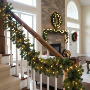 크리스마스 가랜드 라탄 리스, 인조 녹색 소나무 장식품, 트리, 집 파티 문 벽난로 계단 장식용