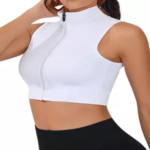 여성용 FEOYA 크롭 탱크탑 풀 집업 민소매 모의 목 운동 요가 짐 숏 재킷 2025