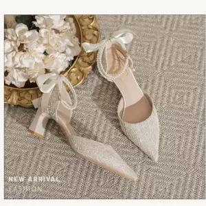 여성 캐주얼 체인 웨지힐 리본 샌들 하이힐 진주 발편한 원픽5